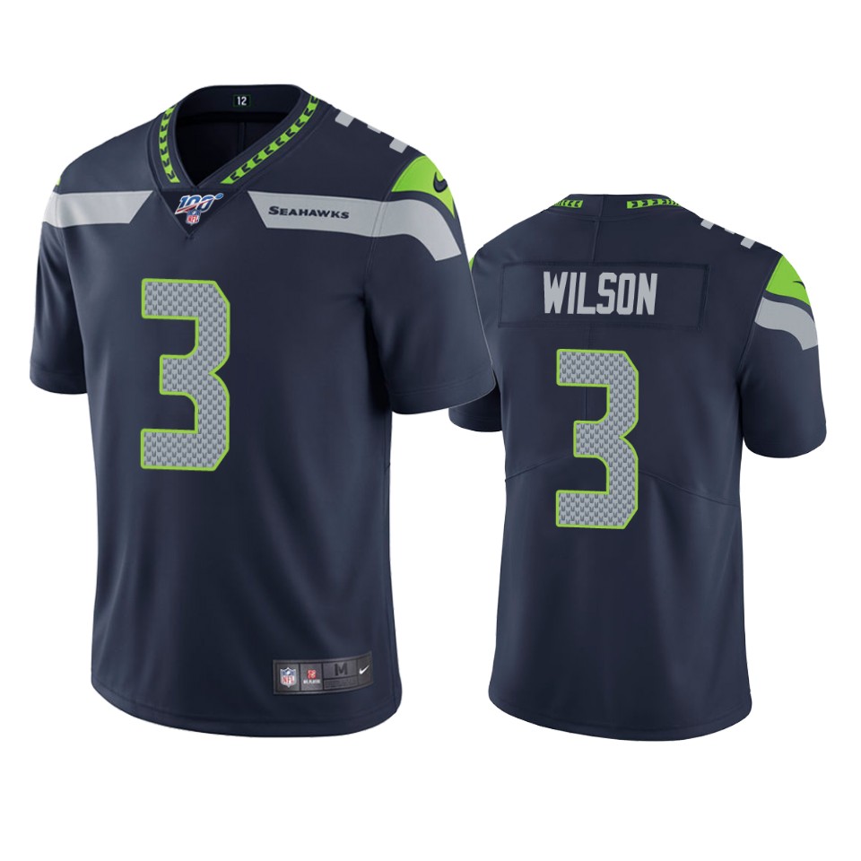 Youth Seattle Seahawks #3 Russell Wilson Navy 100th Season Vapor Untouchable L Limited Stitched NFL Jersey